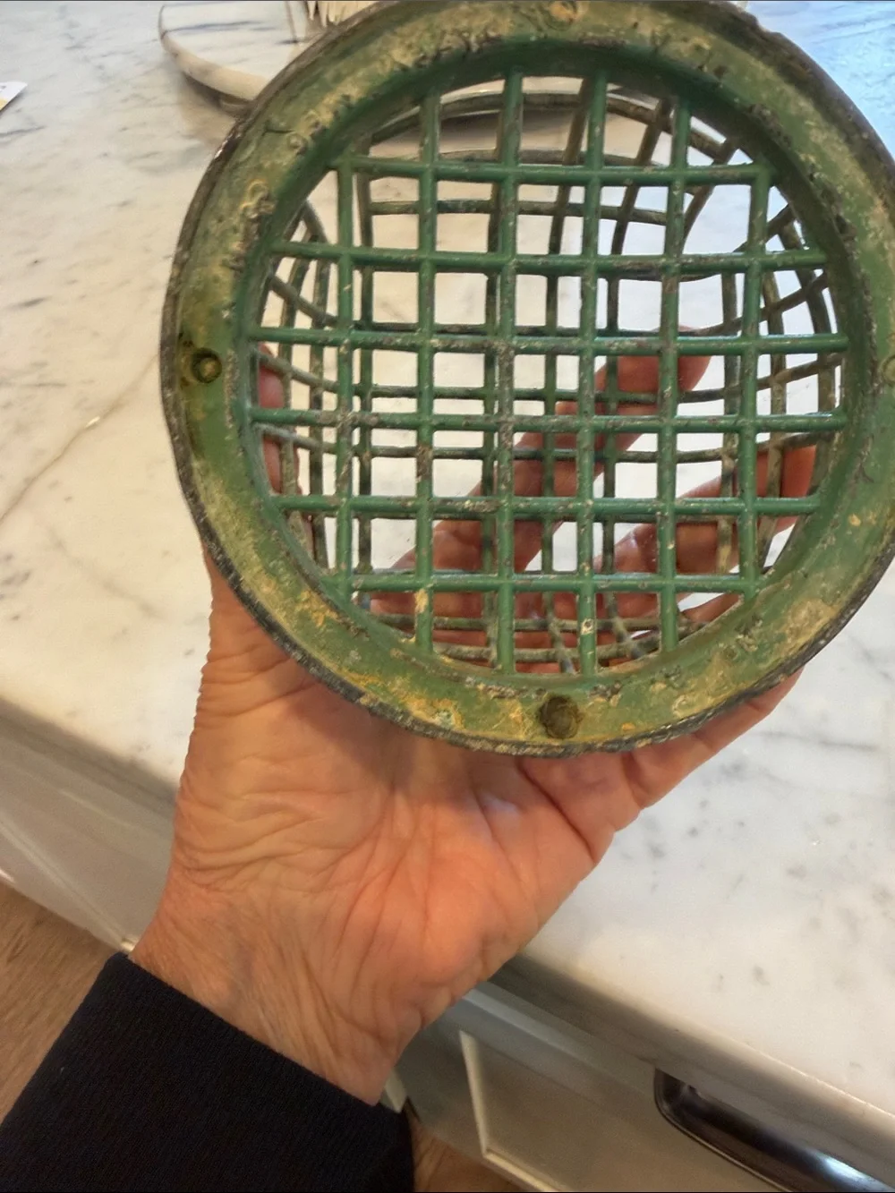 Vintage Green Metal Flower Frog - Decorative Grid Flower Holder